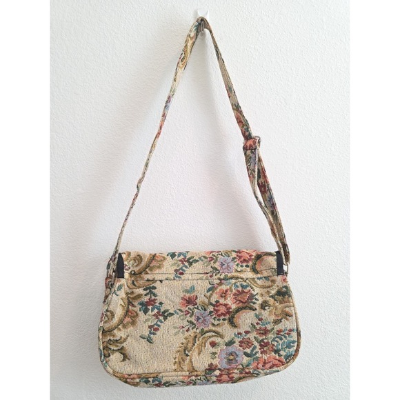 Floral Tapestry Purse/Cosmetic Bag Zip Close Adjustable Strap VTG Style 12x8x2" - Picture 2 of 4
